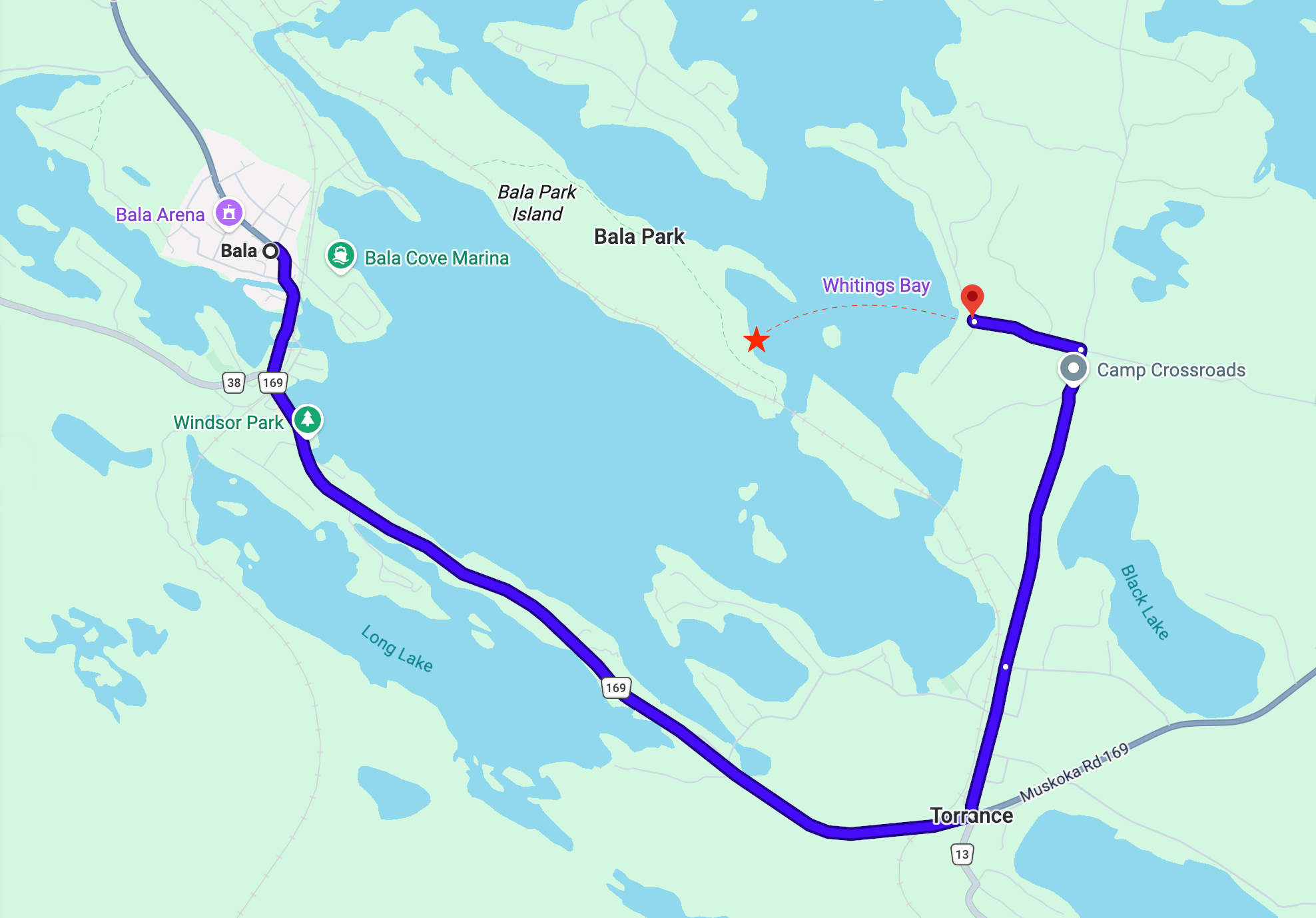 Map showing cottage location relative to Bala